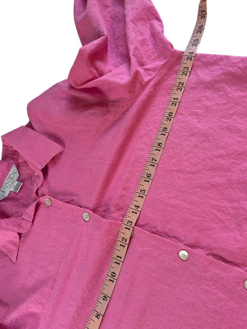 Pink Linen Cotton Blend Oversized Button Front Shirt Blouse Plus Size 1X - Picture 7 of 9